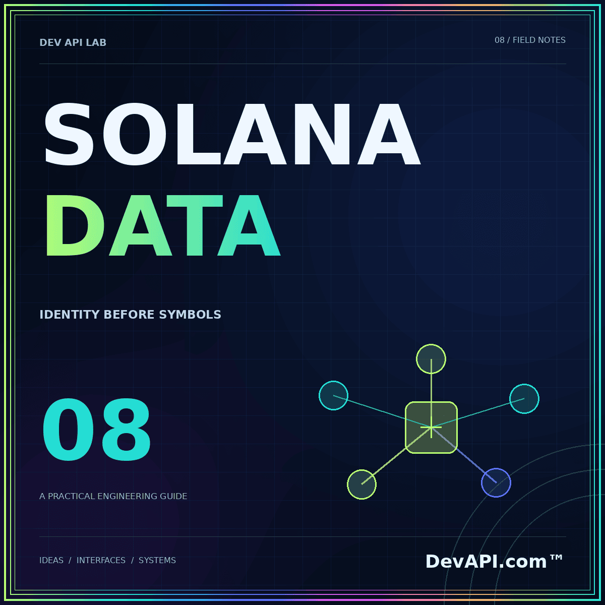 Read Solana token data without losing context — neon typographic artwork with DevAPI.com™ branding