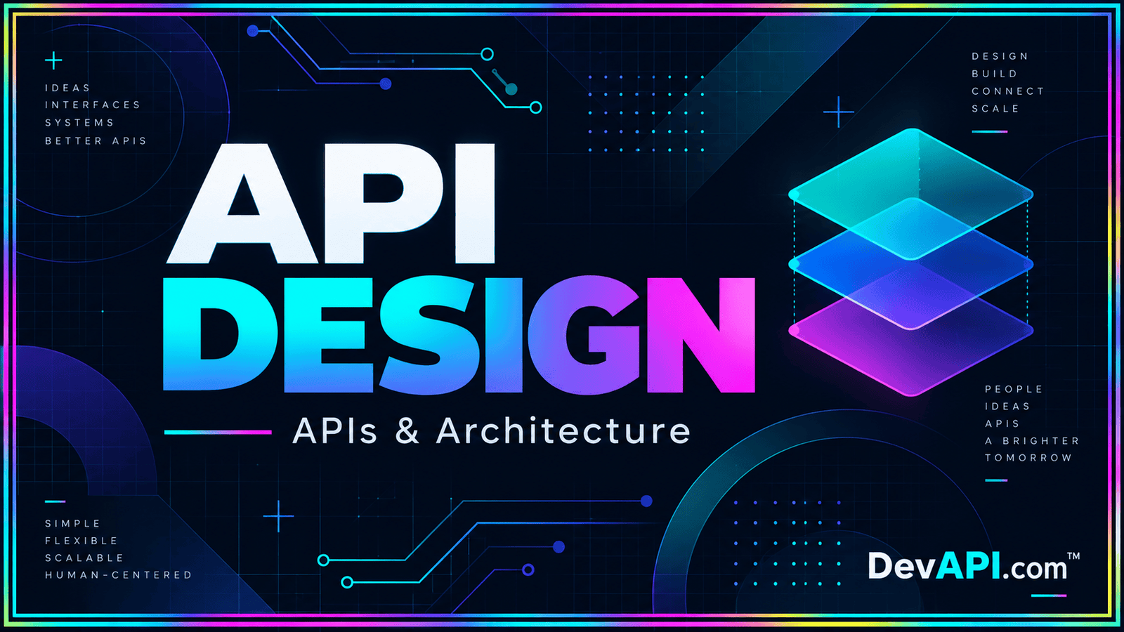 APIs & API Design — neon typographic artwork with DevAPI.com™ branding