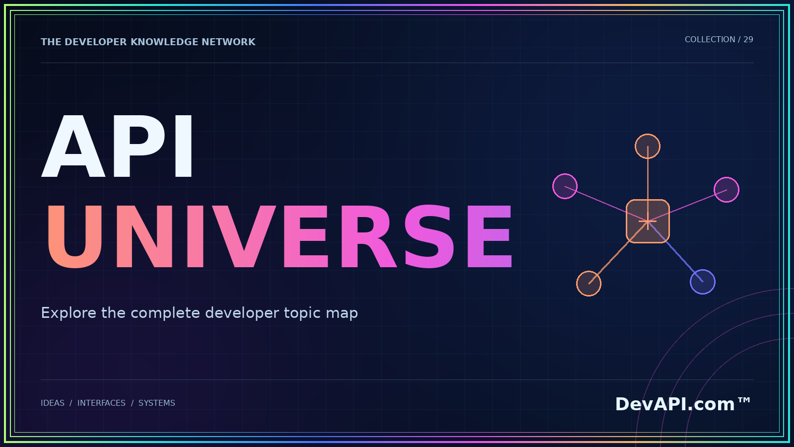 DevAPI.com™ Api Universe — neon typographic artwork with DevAPI.com™ branding