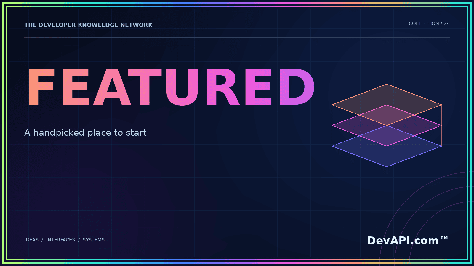 DevAPI.com™ Featured — neon typographic artwork with DevAPI.com™ branding